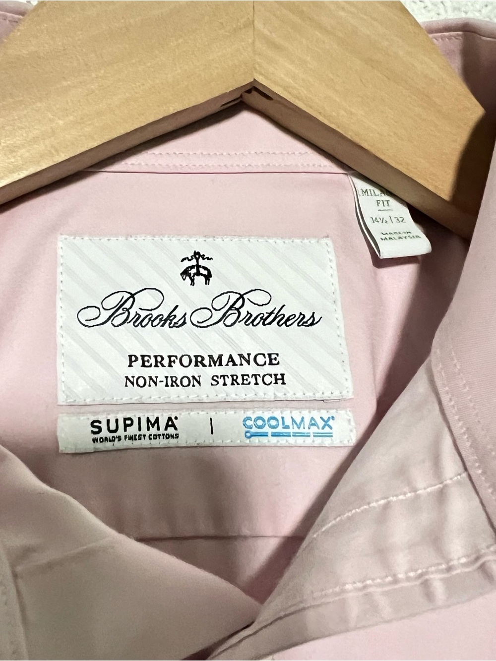 Brooks Brothers Milano Slim Fit Shirt Performance Non-Iron COOLMAX® Sz 14.5/32 - Picture 4 of 6